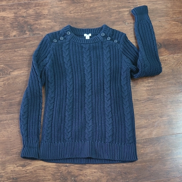L.L. Bean Sweaters - L.L. Bean Navy Cable-Knit Chunky 100% Cotton Button-Shoulder Sweater Size M